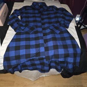 Source Unknown Blue and Black Plaid Long Sleeve Dress